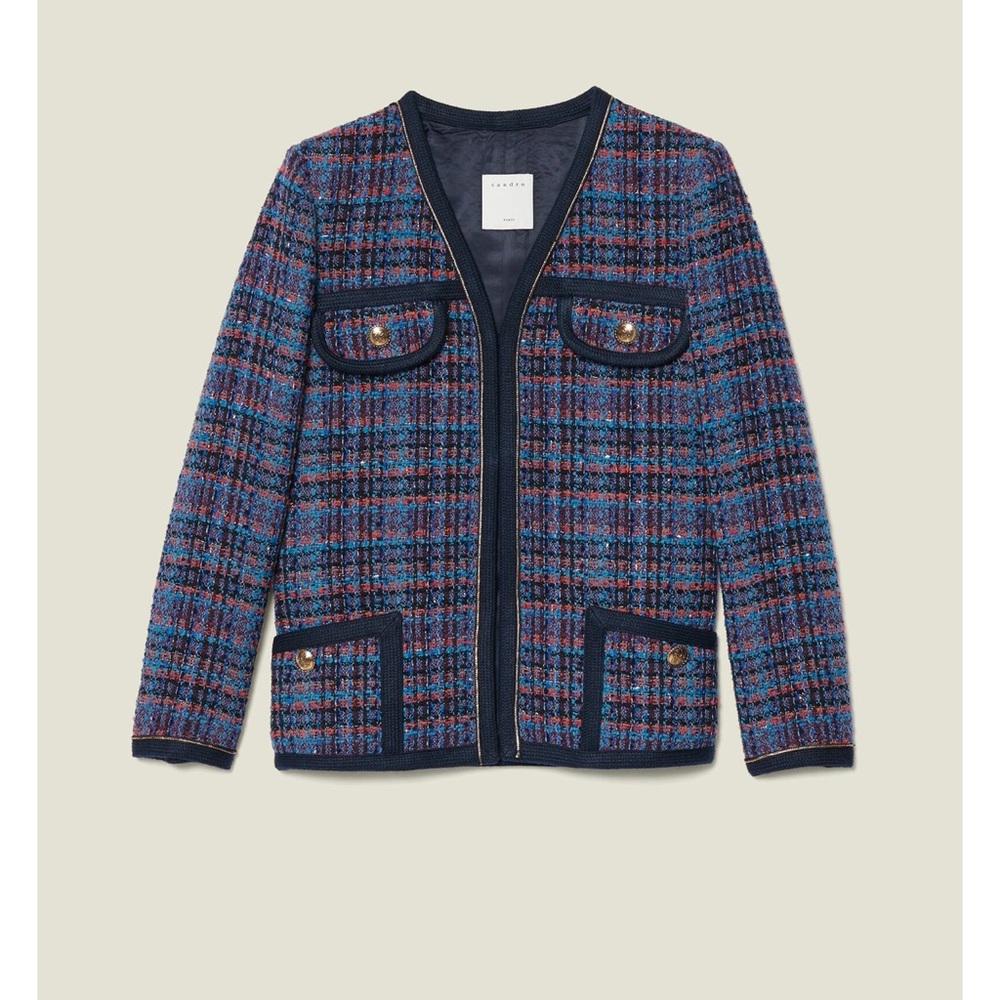 SANDRO Checked Tweed Jacket, size 2/M